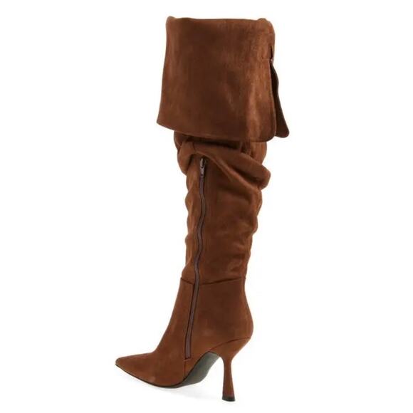 Jeffrey Campbell Acclaim Thigh High Boots Size 8.5 Brown Faux Suede Pointed Toe - Picture 2 of 7